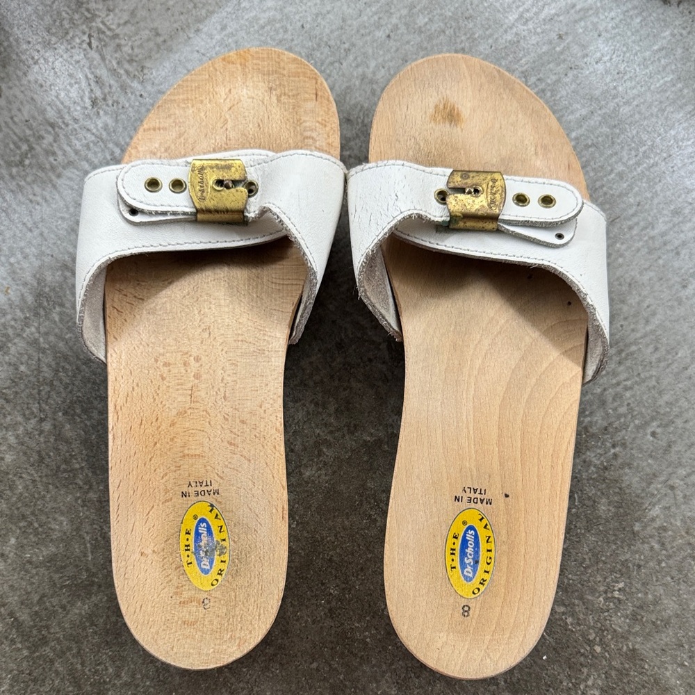 Dr. Scholl's Cream Mules with Gold Buckle